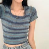 Stripe Short Sleeve Knit Top