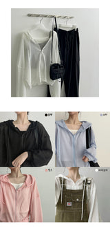 ロングサマーニットフードジップアップ / Longf Summer Knit Hooded Zip-Up