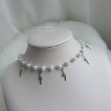 サンダーラプソディーパールチョーカーネックレス / Thunder Rhapsody Pearl Choker Necklace - Silver Color