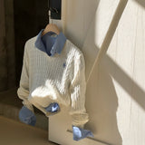 [Belied made] More twisted V-neck embroidery long-sleeved knit