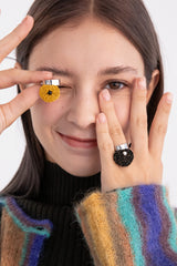 チャビーハートペンダントサージカルオープンリング/Chubby heart pendant surgical open ring (black)