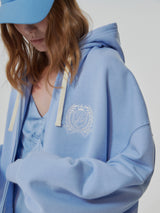 HEAVY WEIGHT OVERFITTED UNIVERSITY LOGO EMBROIDERY HOODIE ZIP UP_ SKY BLUE (6682312867958)
