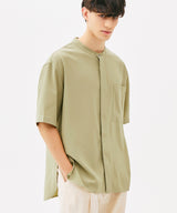 ONE POCKET MINIMAL COLLAR OVERFIT SHIRT (NAVY) (6585497256054)