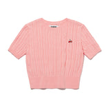 スモールチェリーケーブルクロップ丈のショットスリーブニット／SMALL CHERRY CABLE CROP SHORT SLEEVE KNIT [SALMON PINK]