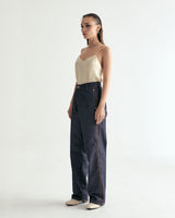 UNISEX LINE STITCH RAW DENIM PANTS W - INDIGO BLUE (6635992449142)