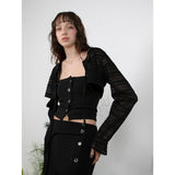 ラッフルスリーブボレロカーディガン / RUFFLE SLEEVE BOLERO CARDIGAN - BLACK
