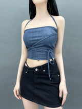 デニムフリーストラップトップ/802. Denim free strap top (3color)