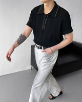 キコスコッチショートスリーブカラーニットウェア / OWN Kiko Scotch Short-Sleeved Collar Knitwear (2 colors)