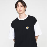 フラワードット刺繡 配色Tシャツ/Flower dot embroidery color combination short sleeve tee