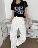 キャットビンテージプリントクロップショートスリーブTシャツ