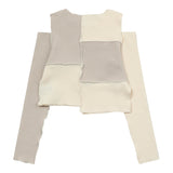 IVORY COLOR BLOCK MIX LONG SLEEVES T-SHIRT