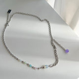 パステルオパールライトパープルビーズボール2ウェイドロップネックレス/fer Pastel Opal Light Purple Beads Ball Two-Way Drop Necklace
