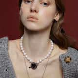 キューピッドハートパールネックレス/Cupid Heart Pearl Necklace_Silver
