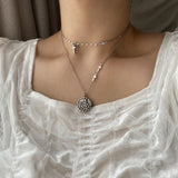 E Stainless Steel Titanium Angel Cross Layered Choker Necklace
