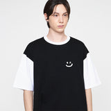 スモールドローイングスマイル配色ショートスリーブTシャツ/Small Drawing Smile Color Matching Short Sleeve Tee
