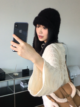 [MADE] Flute Ribbon Strap Punching Wave Knit Dress