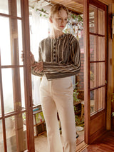 Shoulder Slit Stripe Knit