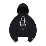 CHERRY ARCH LOGO CROP NAPPING HOODIE [DARK NAVY]