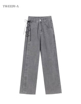 side corset straight fit high-waist denim jeans gray