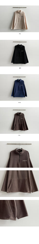 Teak embroidery fleece half zip-up sweatshirt