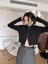 モヘアリブフードジップアップ