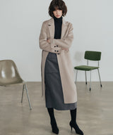 Hidden button overfit wool handmade coat_ivory