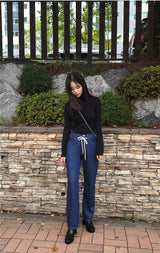 SEMI-WIDE FIT STRING POINT DARK DENIM PANTS [17708]