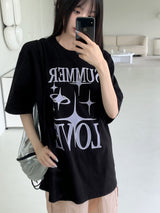 サマーラブハートプリンティングボクシーオーバーサイズフィット半袖Tシャツ / Summer Love Heart Printing Boxy Oversized Fit Short-Sleeved T-Shirt