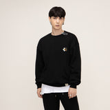 [UNISEX] Leopard Flower Smile Embroidery White Clip Sweatshirt (6655515754614)