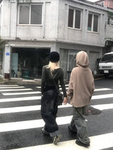 ストライプ2wayクロップフードジップアップ