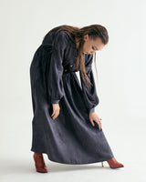 V-NECK CREASE SHIRRING ONEPIECE - DARK GRAY (6635995660406)