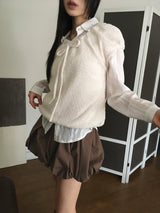 Shaka Ribbon Shirring Boucle Knit T-shirt