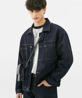 WASHING STITCH DENIM JACKET (BLACK) (6585252053110)