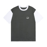スモールドローイングスマイル配色ショートスリーブTシャツ/Small Drawing Smile Color Matching Short Sleeve Tee
