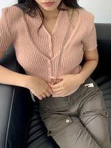 オッターオールインワンブックレットホルタースリーブレス半袖カーディガン/ Otter all-in-one booklet halter sleeveless knit short-sleeved cardigan