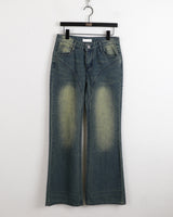 インフィレトロウォッシュインシジョンヒッププリントブーツカットデニムパンツ/Infi Retro Washing Incision Hip Printing Bootcut Denim Pants