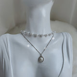 Elegant Layered Pearl Choker Necklace - Silver color