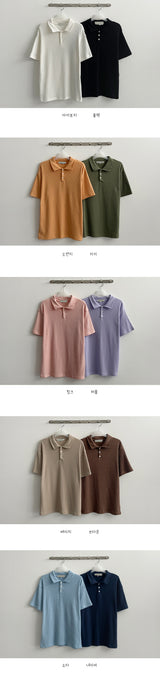 アップルVネックカラーニットウェアショートスリーブT / Apple V-Neck Collar Knitwear Short Sleeve Tee