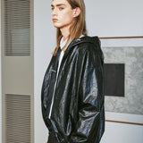 VCL CRACK LEATHER HOODIE BLACK