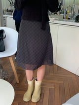 Rosé checkered silk banding skirt