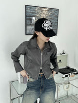 two-way crop leather jacket [2color]