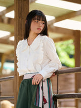 Frill Collar Ruffle-Tuck Blouse (2colors)