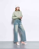 (Recycled) Distressed Denim Layered Wide Pants _ Blue