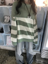 Off-shoulder Oversized Fit Stripe Knitwear