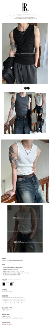 [MUSCLE FIT] Double cutting sleeveless(3color)