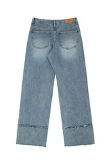 Double raw edge wide denim pants