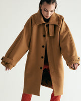 UNISEX WOOL RAGLAN HIDDEN COAT W - TWILL CAMEL (6636060835958)
