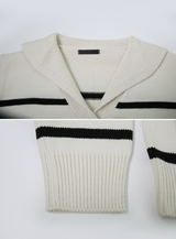 Sailor Collar Border Knit Cardigan (4color)