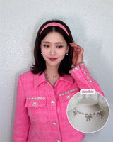 [IVE Rei Necklace] Three Ribbons Pearl Choker Necklace - Silver Color