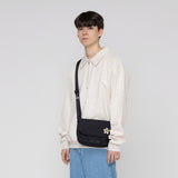[UNISEX] White Flower Smile Embroidery Cross Mini Messenger Bag_Black (6686423449718)